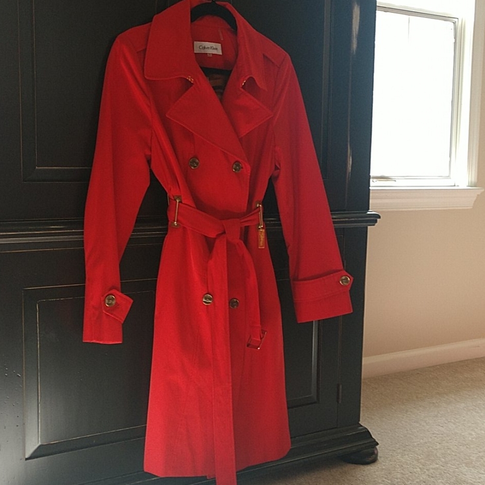 Calvin Klein Red Trench Coat M